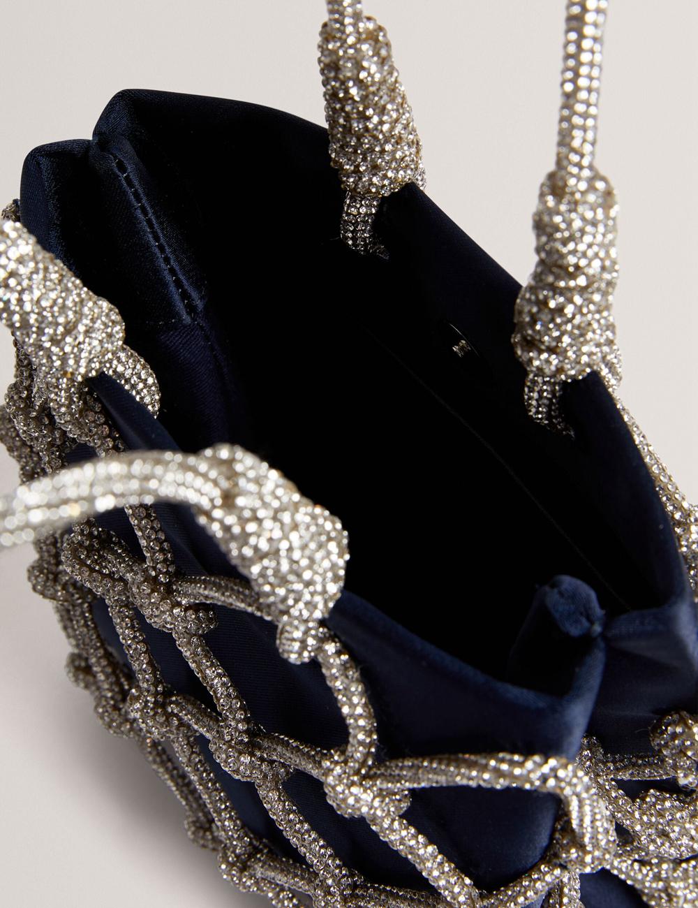 Navy Ted Baker KYLIA - Crystal Cage Satin Mini Women Shoulder Bags | SG  7249-SHWNE