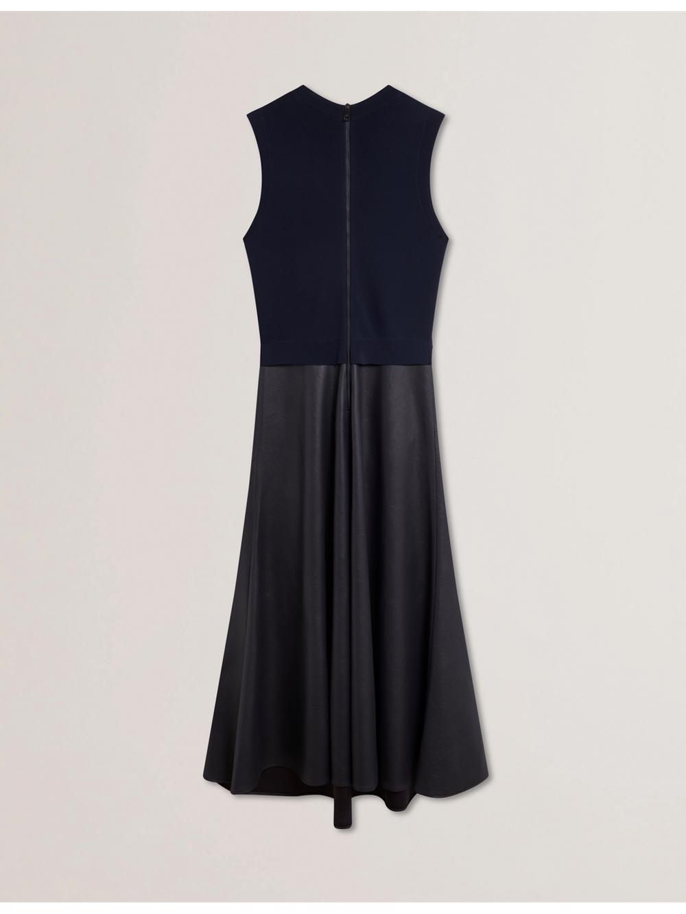 Navy Ted Baker LABASA - Sleeveless Knit Faux Leather Women Midi Dresses | SG  5746-SEKPB