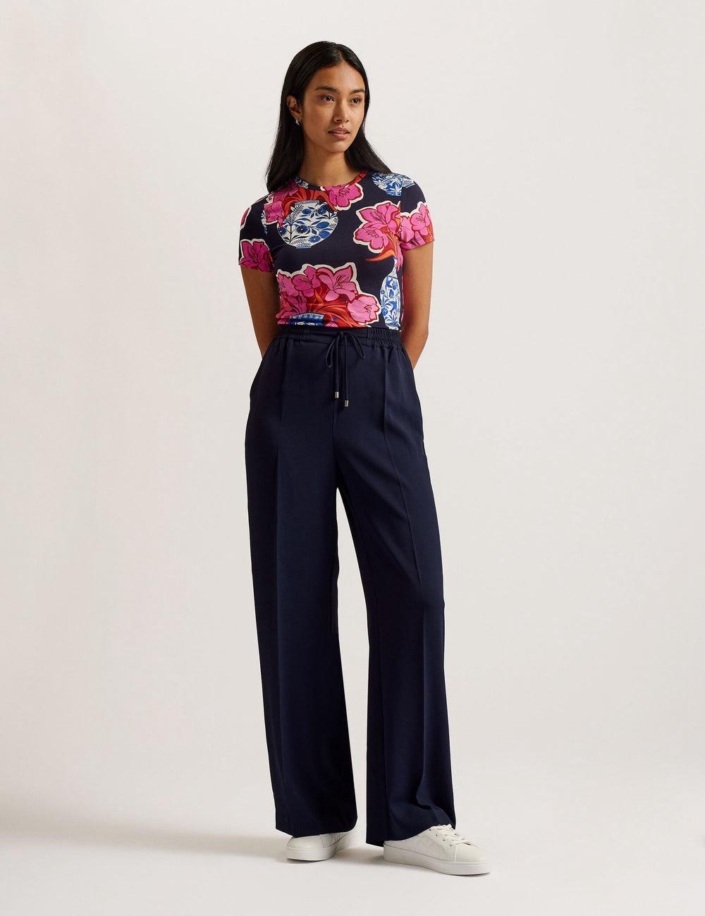 Navy Ted Baker LILIAAH - Wide Leg Tailored Women Joggers | SG  0789-BKFCO