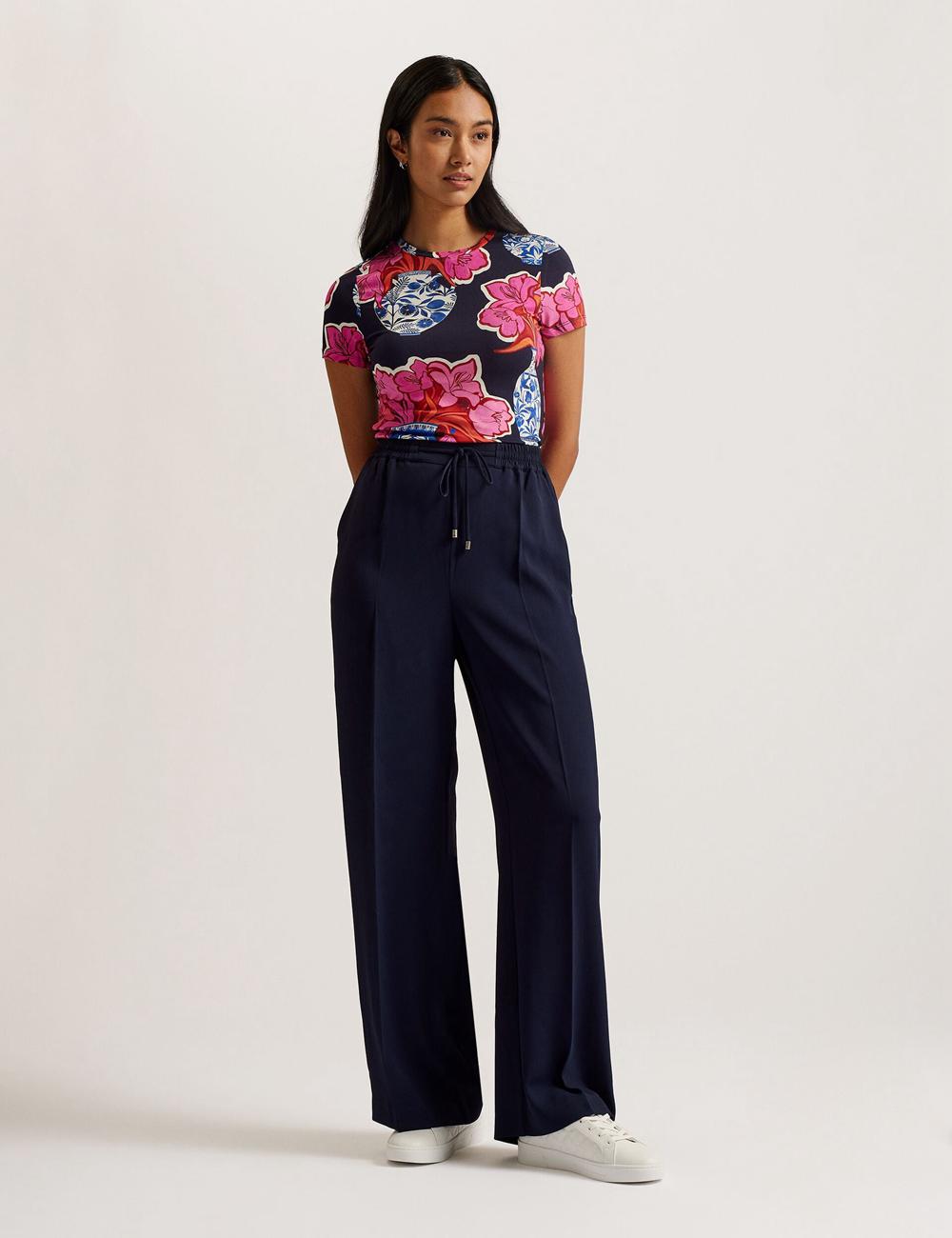 Navy Ted Baker LILIAAH - Wide Leg Tailored Women Joggers | SG  0789-BKFCO