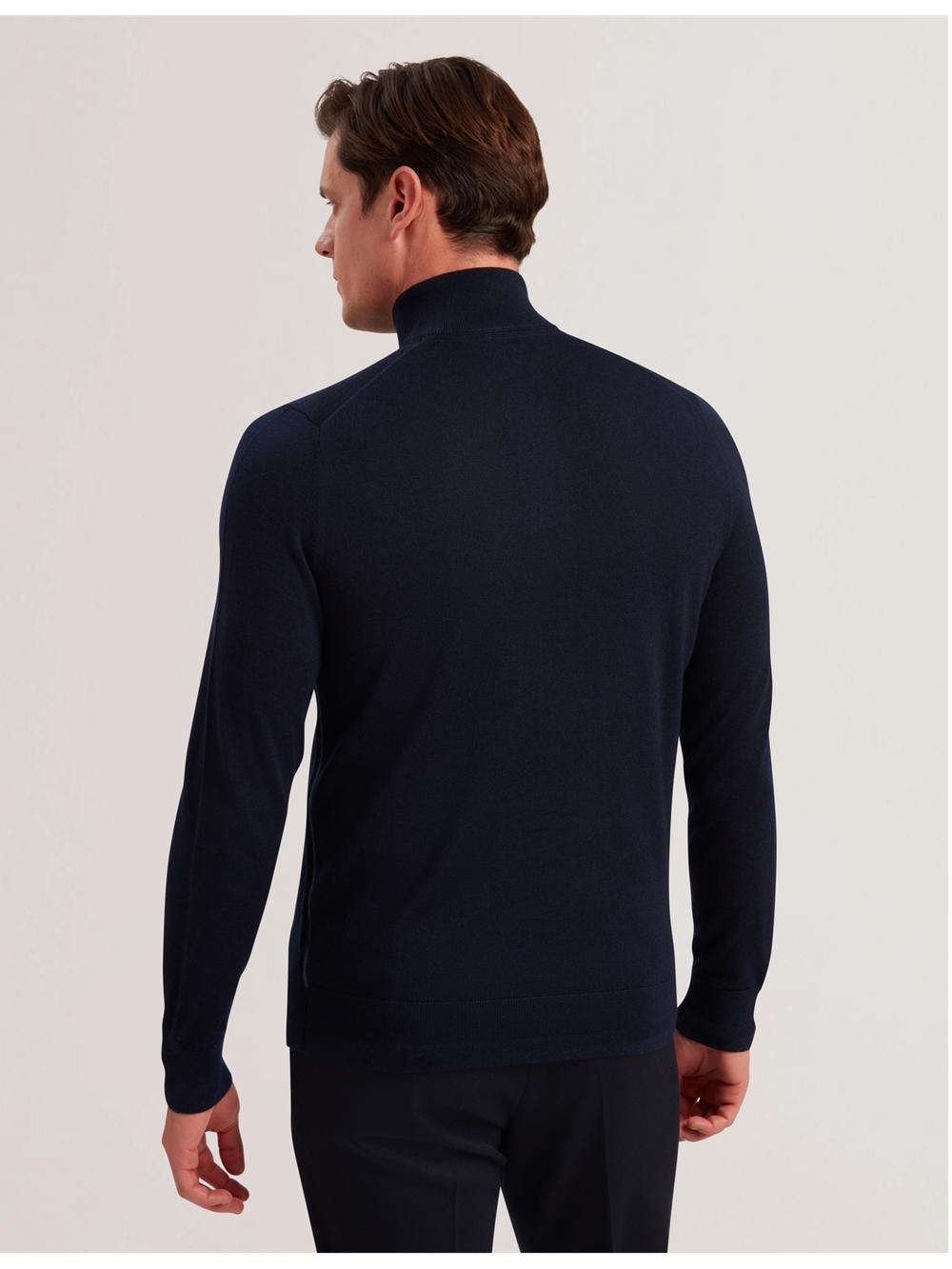 Navy Ted Baker LIMEHAS - Wool Quarter Zip Funnel Neck Sweater Men Jumpers | SG  2540-ZJRQO