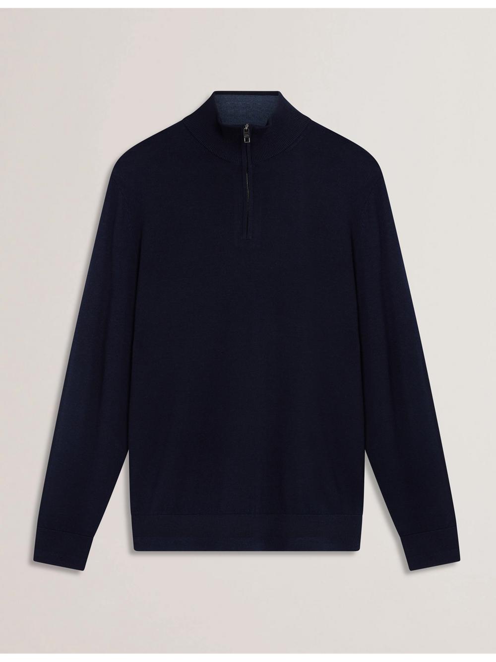 Navy Ted Baker LIMEHAS - Wool Quarter Zip Funnel Neck Sweater Men Jumpers | SG  2540-ZJRQO