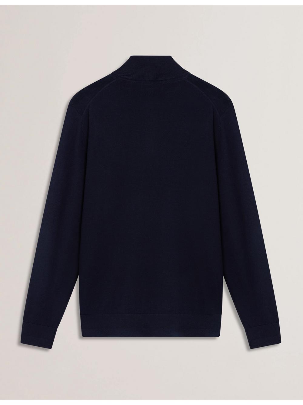 Navy Ted Baker LIMEHAS - Wool Quarter Zip Funnel Neck Sweater Men Jumpers | SG  2540-ZJRQO