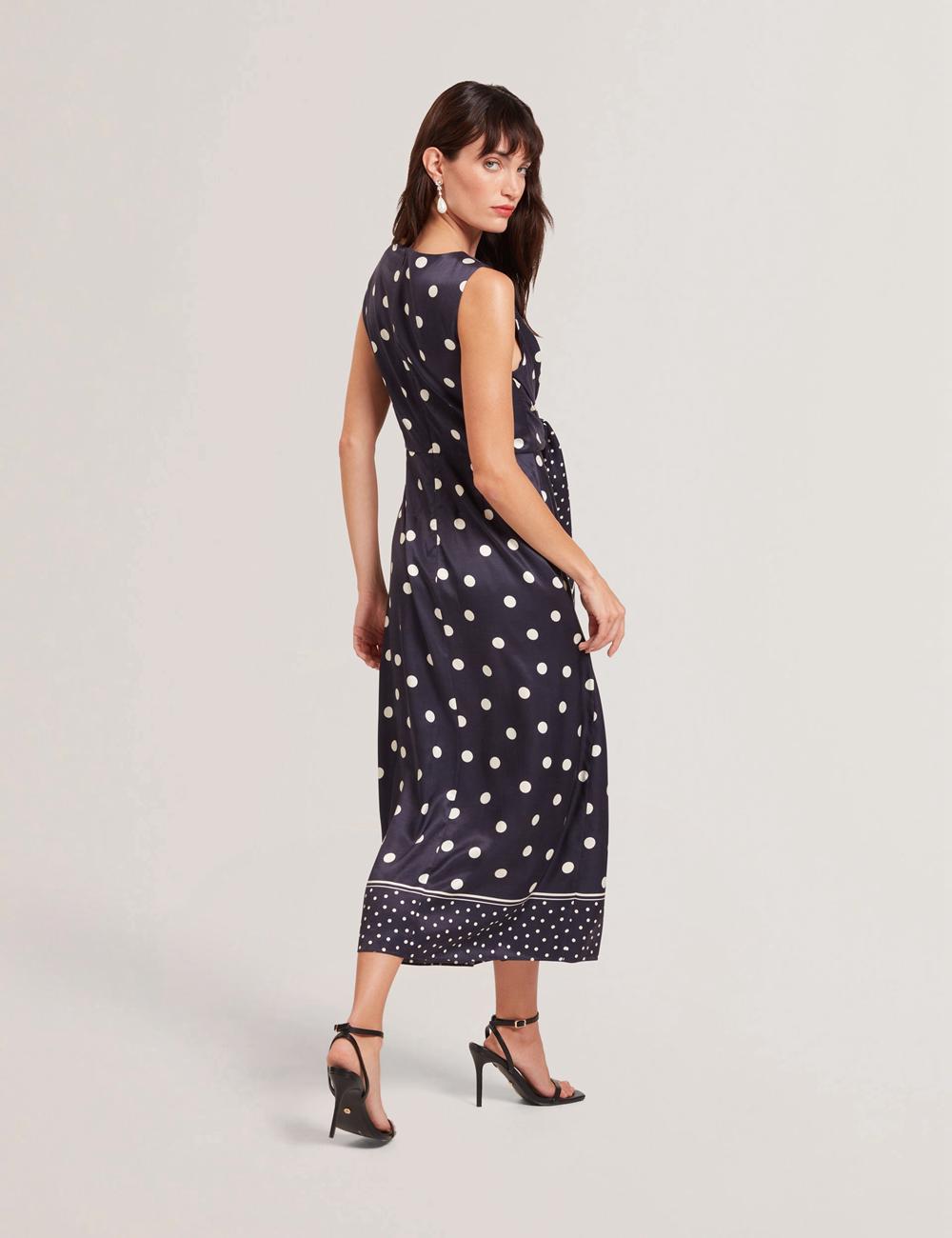 Navy Ted Baker MALMOA - Polka Dot Detail Column Women Midi Dresses | SG  8361-UWELB