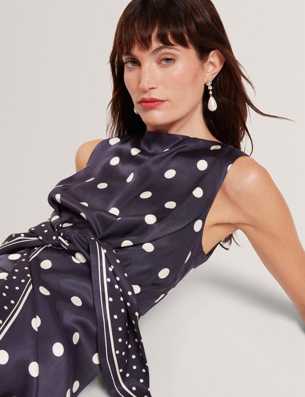 Navy Ted Baker MALMOA - Polka Dot Detail Column Women Midi Dresses | SG  8361-UWELB