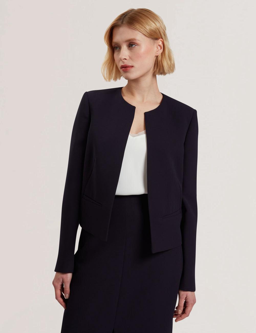 Navy Ted Baker MANABJL - Tailored Round Neck Cropped Open Women Jackets | SG  0531-ULTGA