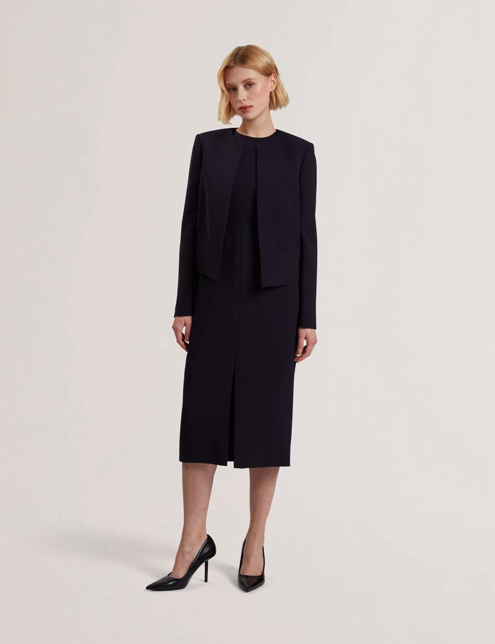 Navy Ted Baker MANABJL - Tailored Round Neck Cropped Open Women Jackets | SG  0531-ULTGA