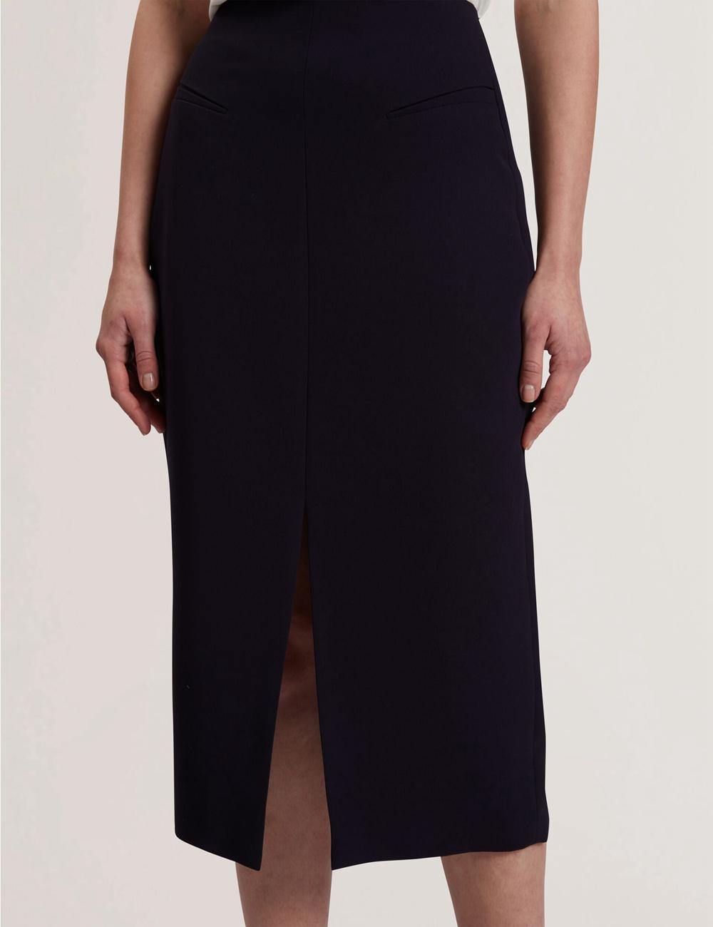 Navy Ted Baker MANABSL - Tailored Midi Pencil Skirt With Front Split Women Midi Skirts | SG  7084-TANRB