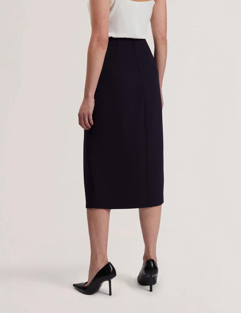 Navy Ted Baker MANABSL - Tailored Midi Pencil Skirt With Front Split Women Midi Skirts | SG  7084-TANRB