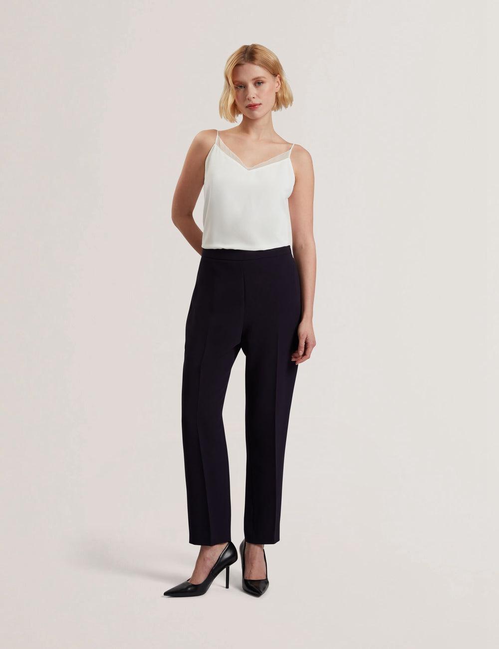 Navy Ted Baker MANABTL - High Waist Tapered Leg Tailored Women Trousers | SG  9674-RAITN