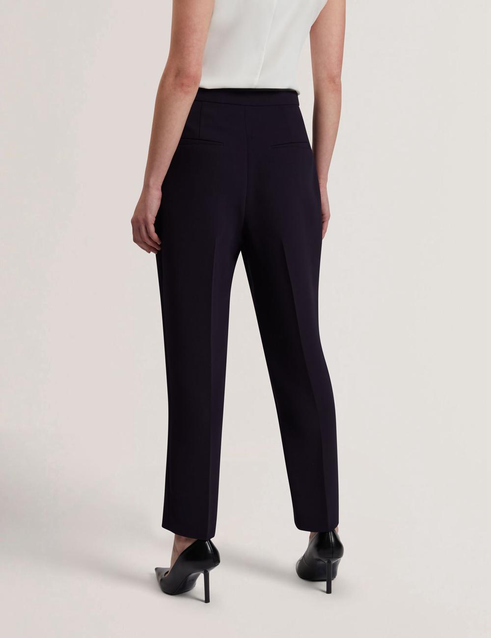 Navy Ted Baker MANABTL - High Waist Tapered Leg Tailored Women Trousers | SG  9674-RAITN