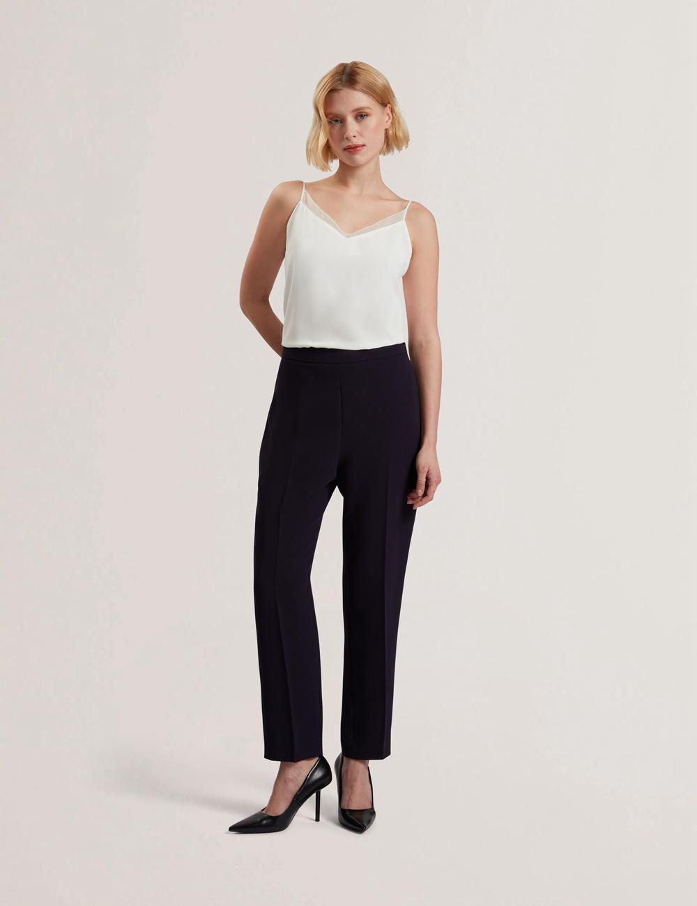 Navy Ted Baker MANABTL - High Waist Tapered Leg Tailored Women Trousers | SG  9674-RAITN