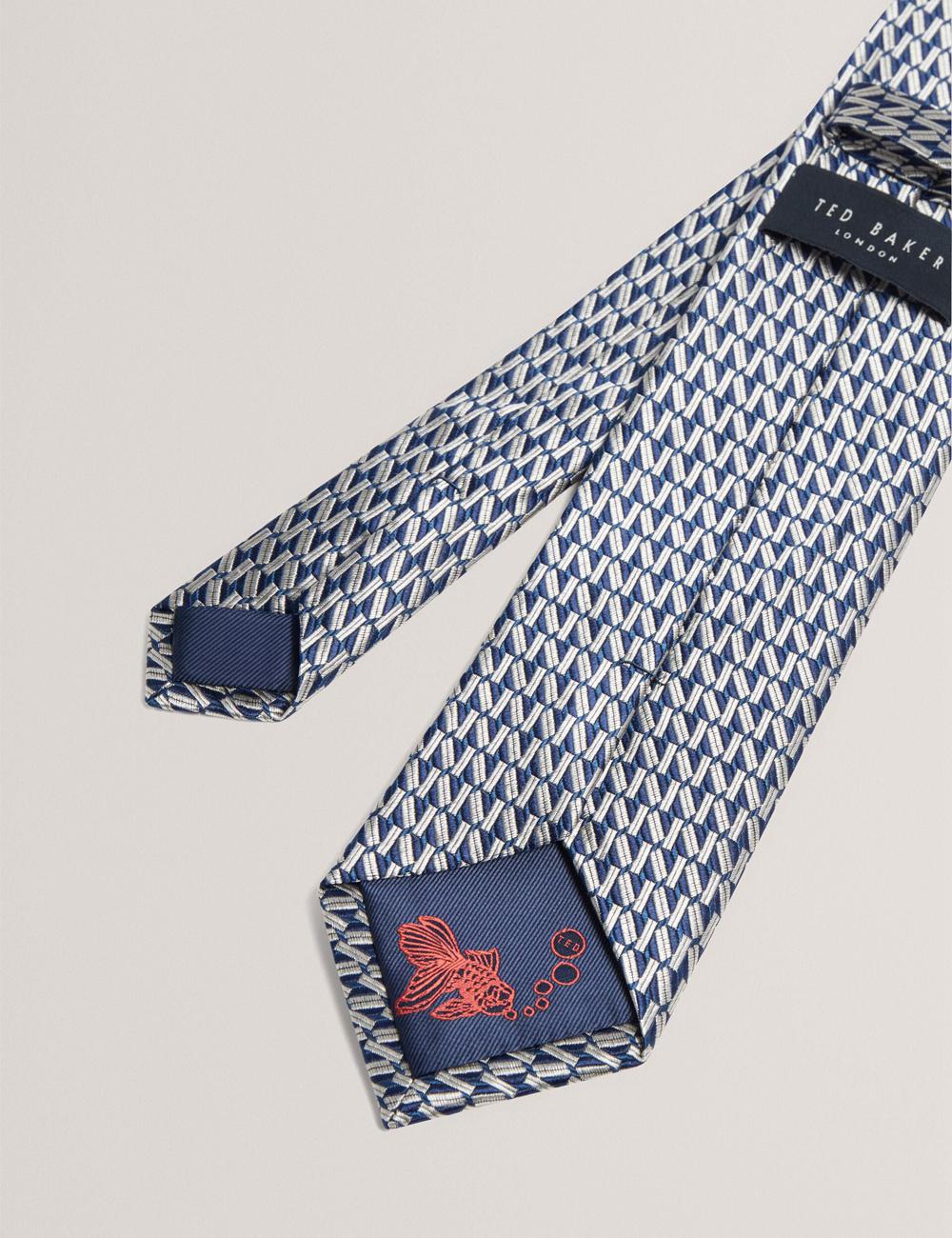 Navy Ted Baker MILAK - Geometric Pattern Silk Men Ties | SG  4316-JQKDN