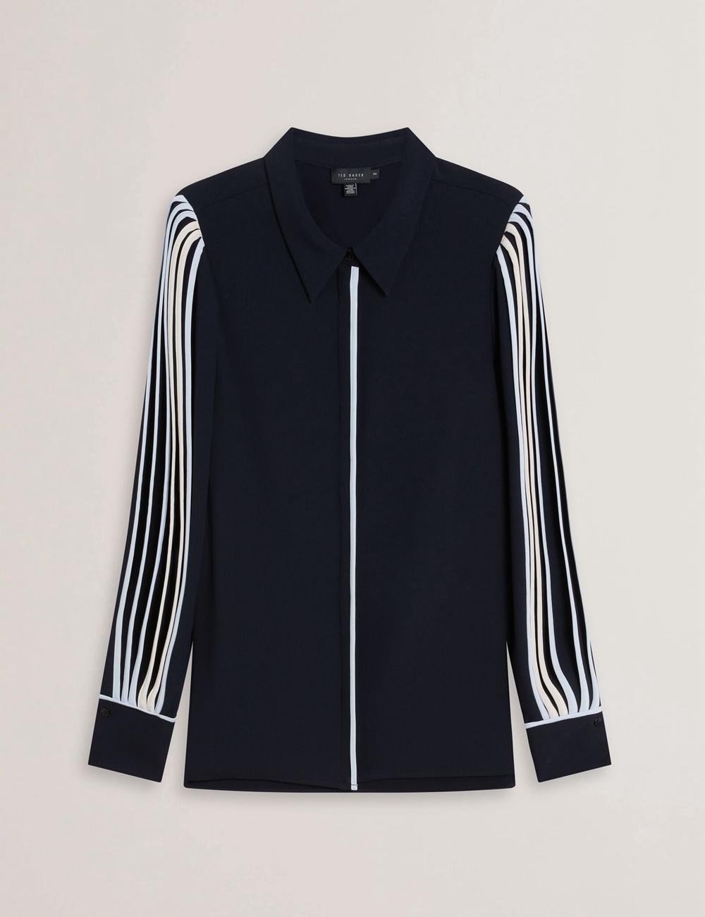 Navy Ted Baker MIRITI - Contrast Piping Detail Long Sleeve Women Casual Shirts | SG  7239-TDMYJ