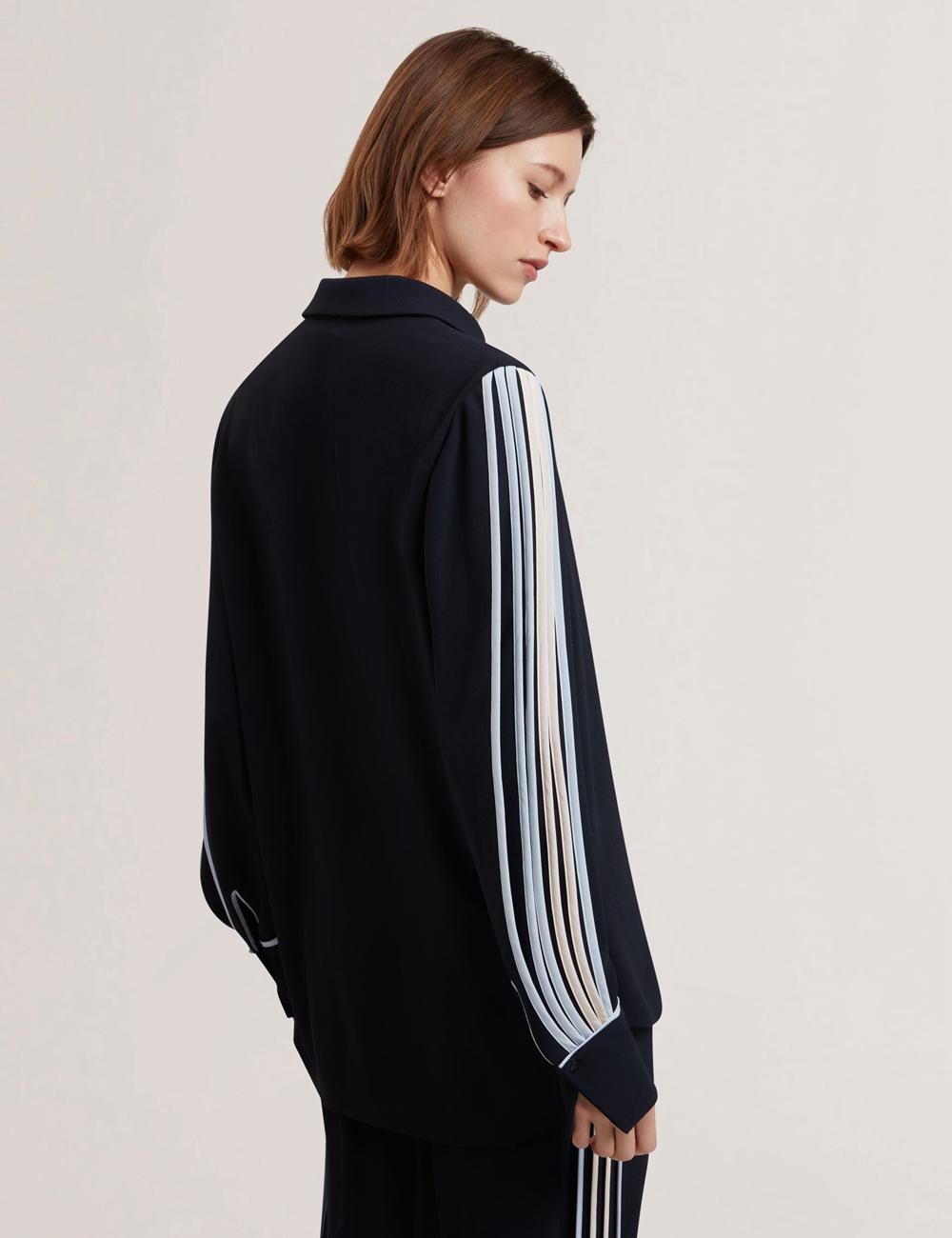 Navy Ted Baker MIRITI - Contrast Piping Detail Long Sleeve Women Casual Shirts | SG  7239-TDMYJ