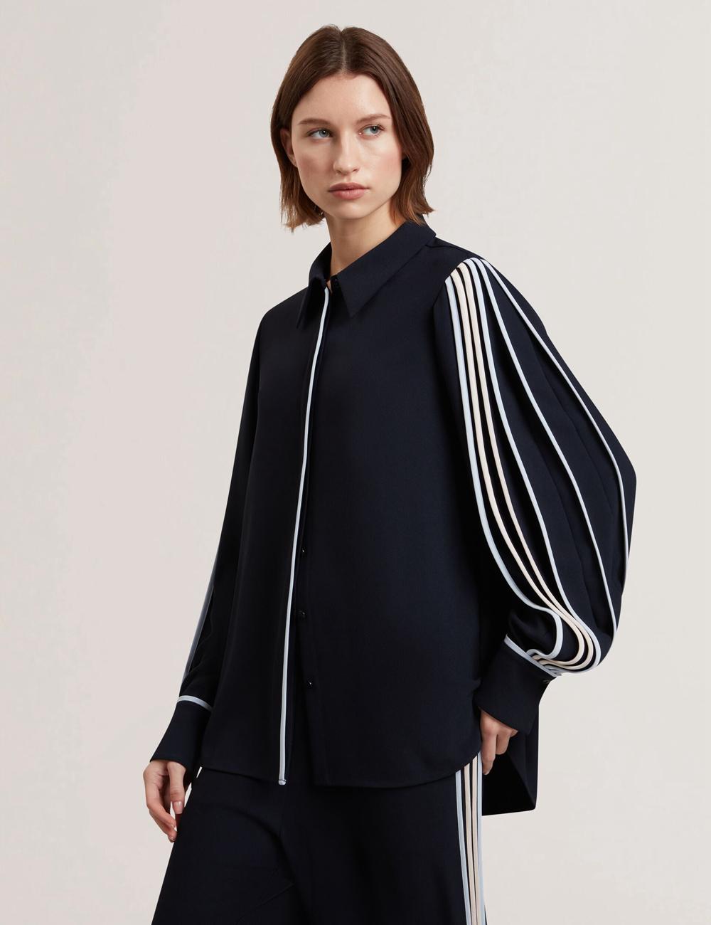 Navy Ted Baker MIRITI - Contrast Piping Detail Long Sleeve Women Casual Shirts | SG  7239-TDMYJ