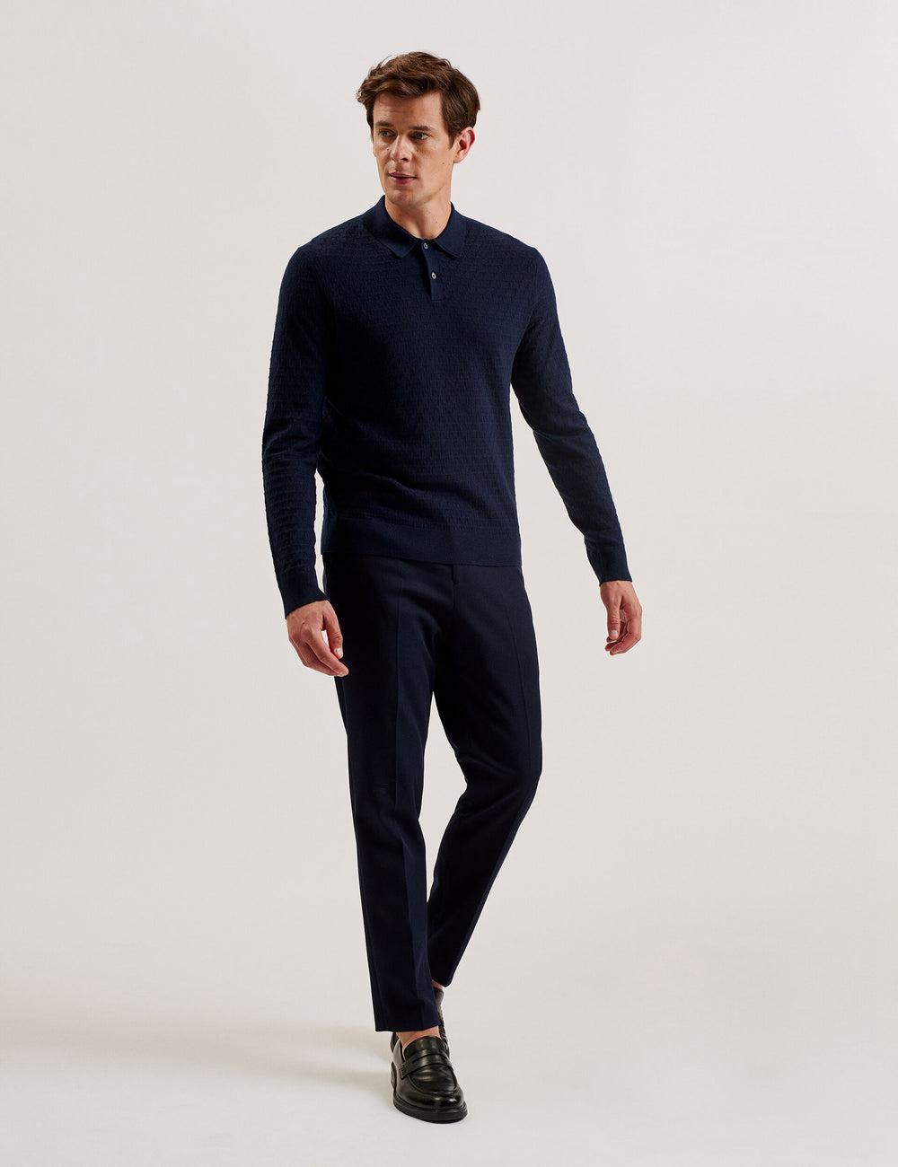 Navy Ted Baker MORAR - T Knit Long Sleeve Top Men Jumpers | SG  7350-FTJMH