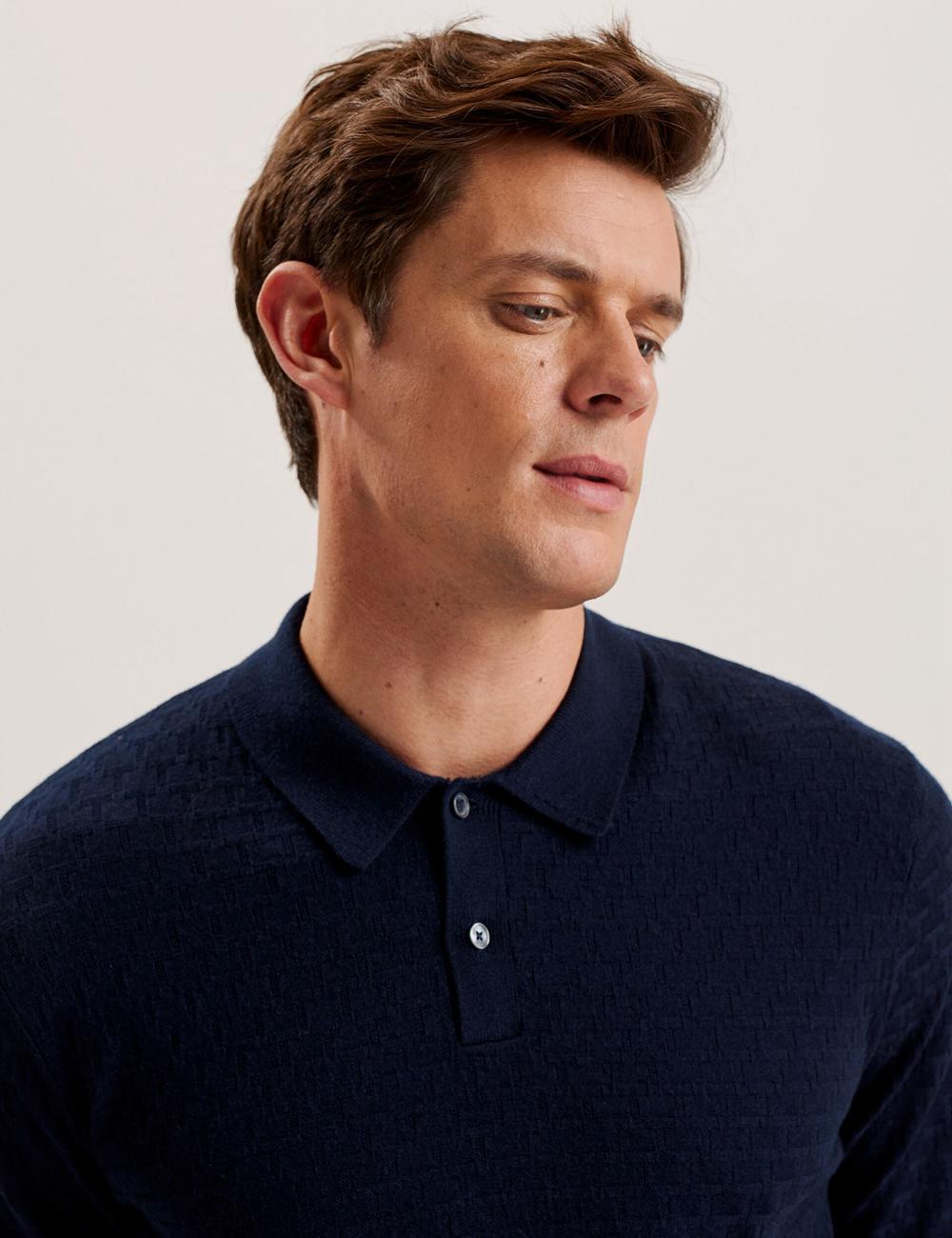 Navy Ted Baker MORAR - T Knit Long Sleeve Top Men Jumpers | SG  7350-FTJMH