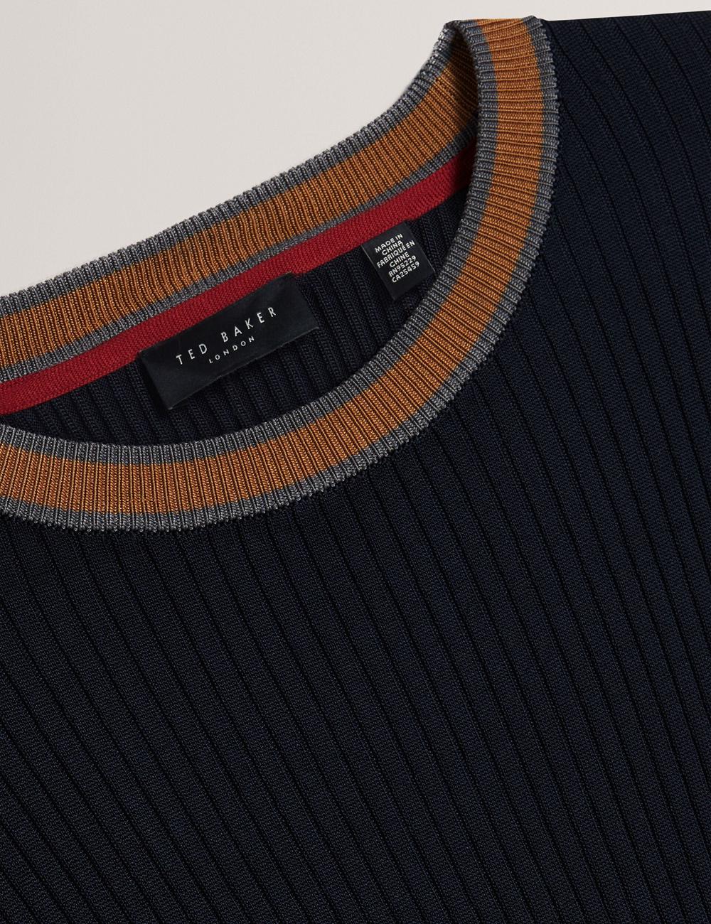 Navy Ted Baker NAYOR - Long Sleeve Rayon Ribbed Crew Neck Men Jumpers | SG  4537-EBXGK