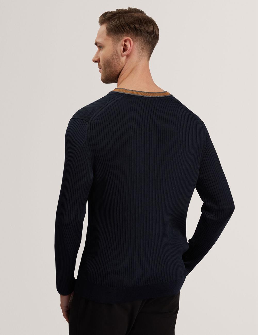 Navy Ted Baker NAYOR - Long Sleeve Rayon Ribbed Crew Neck Men Jumpers | SG  4537-EBXGK