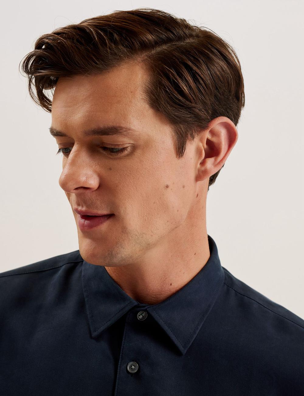 Navy Ted Baker NESSMEN - Embroidered Detail Relaxed Fit Men Casual Shirts | SG  0497-DGNCT