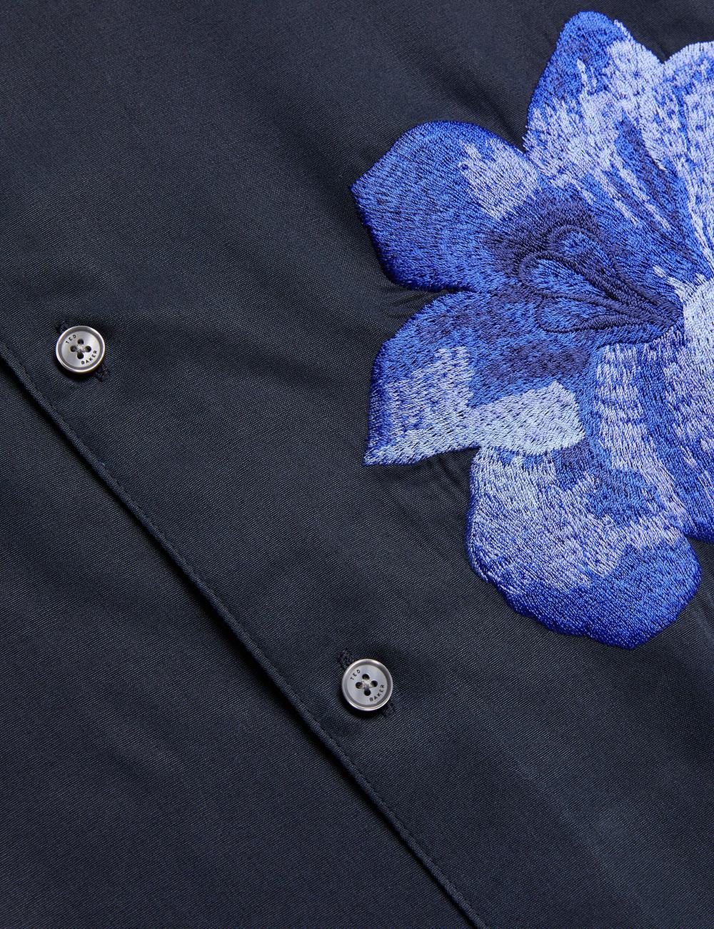 Navy Ted Baker NESSMEN - Embroidered Detail Relaxed Fit Men Casual Shirts | SG  0497-DGNCT