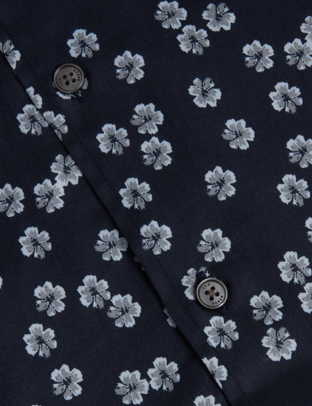 Navy Ted Baker NIKSHO - Short Sleeve Slim Ditsy Floral Men Casual Shirts | SG  1386-KNXTC