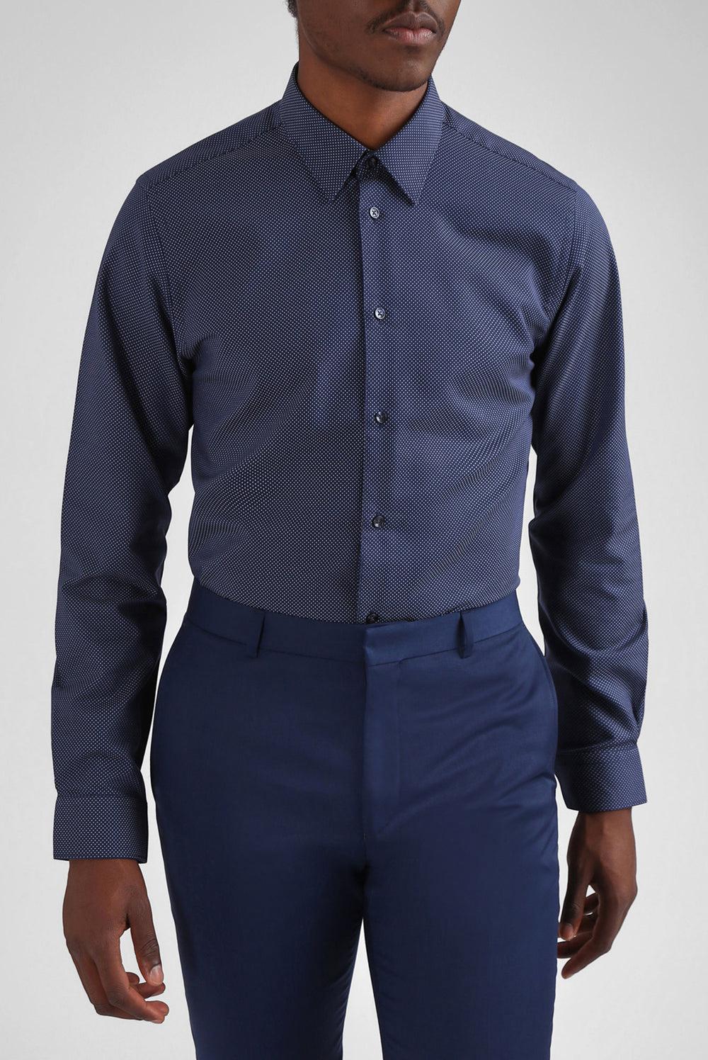 Navy Ted Baker ODAIR - Pin Dot Slim Fit Cotton Men Formal Shirts | SG  9038-WOIDL