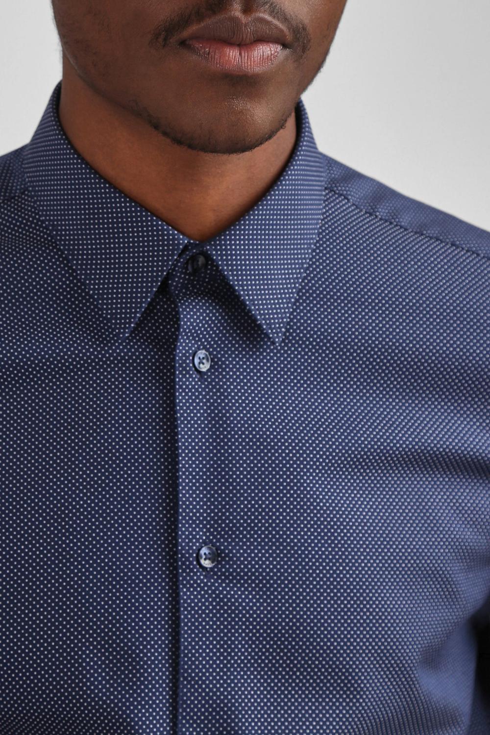 Navy Ted Baker ODAIR - Pin Dot Slim Fit Cotton Men Formal Shirts | SG  9038-WOIDL