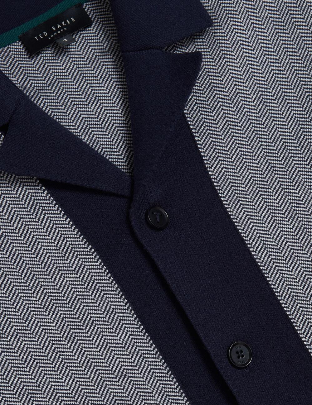 Navy Ted Baker PADRIG - Herringbone Knit Colour Block Short Sleeve Men Casual Shirts | SG  5379-KQVOJ