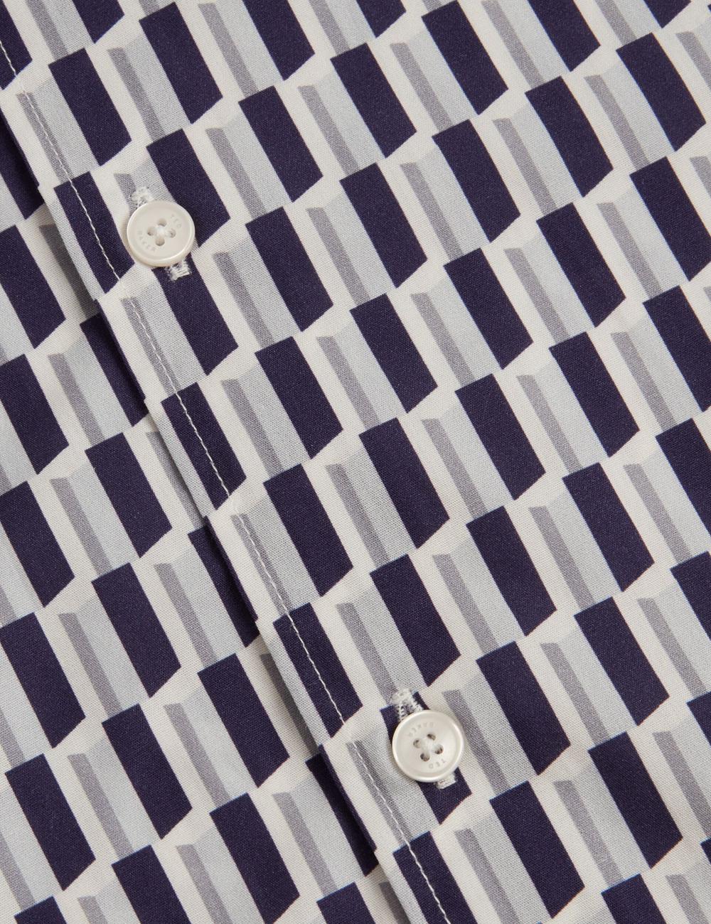 Navy Ted Baker PEARSOS - Geo Print Short Sleeve Cotton Men Casual Shirts | SG  1590-GCTNV