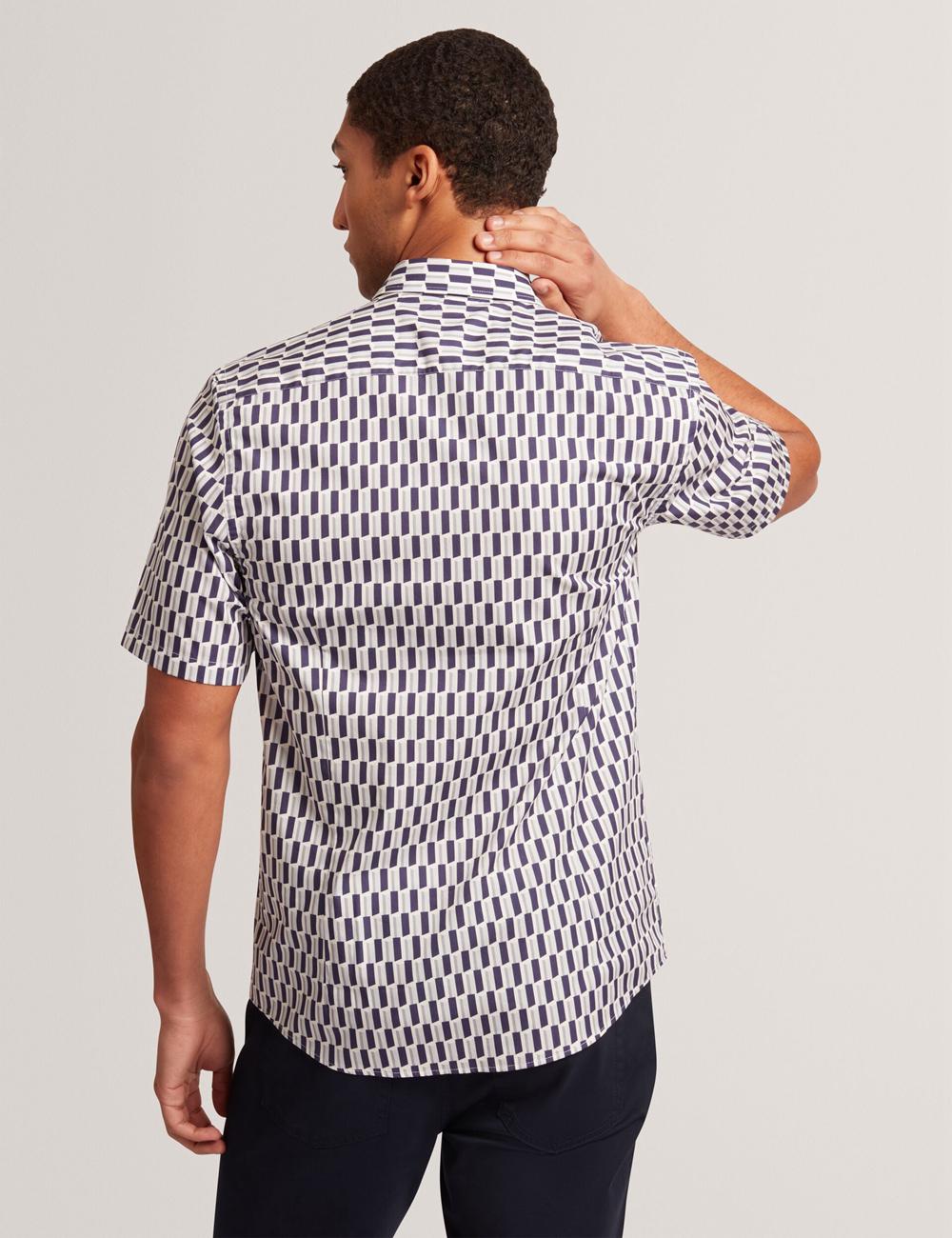 Navy Ted Baker PEARSOS - Geo Print Short Sleeve Cotton Men Casual Shirts | SG  1590-GCTNV