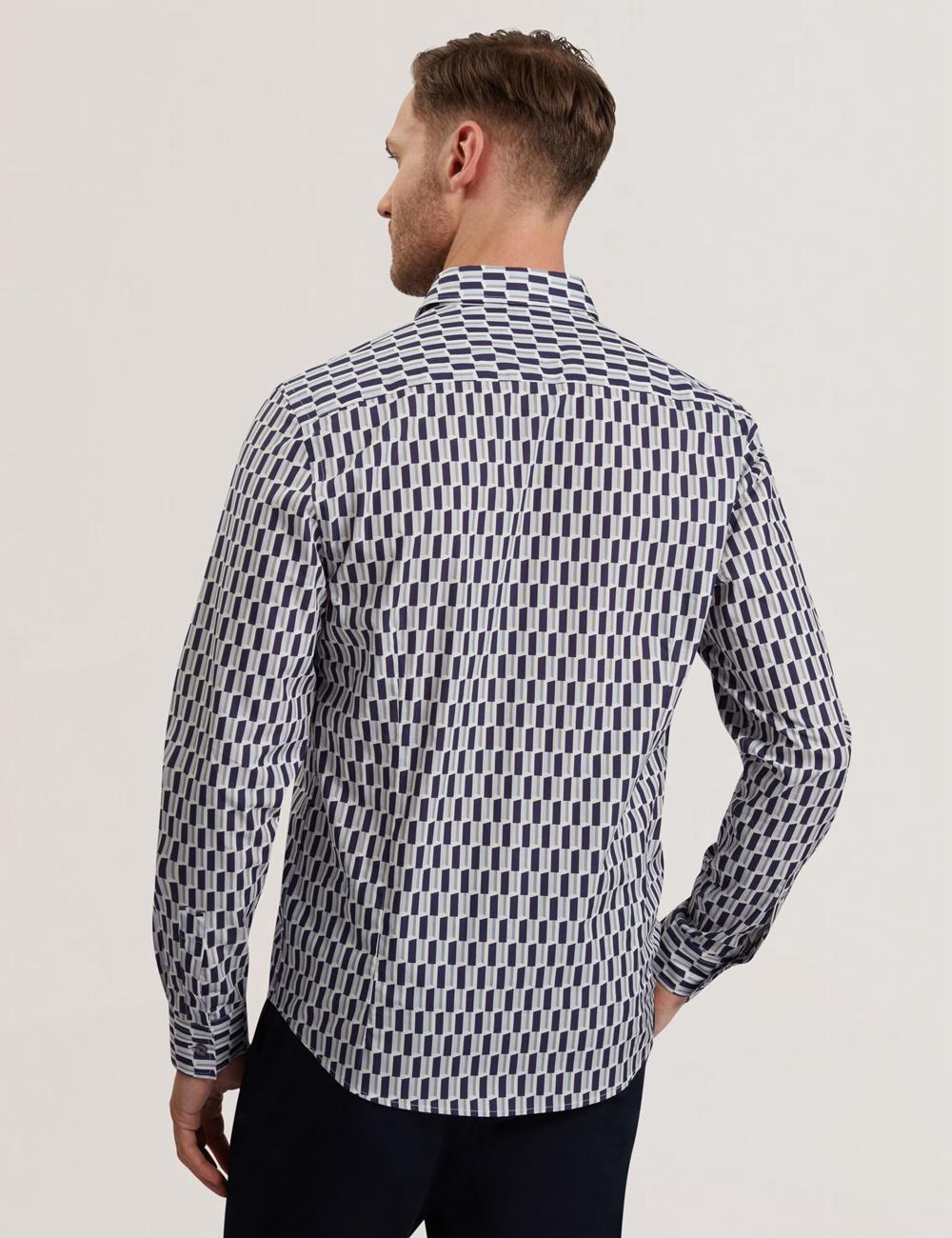 Navy Ted Baker PEARSO - Geometric Stripe Long Sleeve Cotton Men Casual Shirts | SG  1329-NPBCK