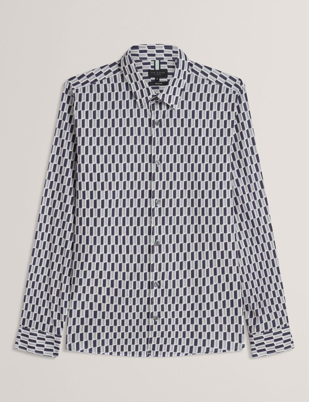 Navy Ted Baker PEARSO - Geometric Stripe Long Sleeve Cotton Men Casual Shirts | SG  1329-NPBCK