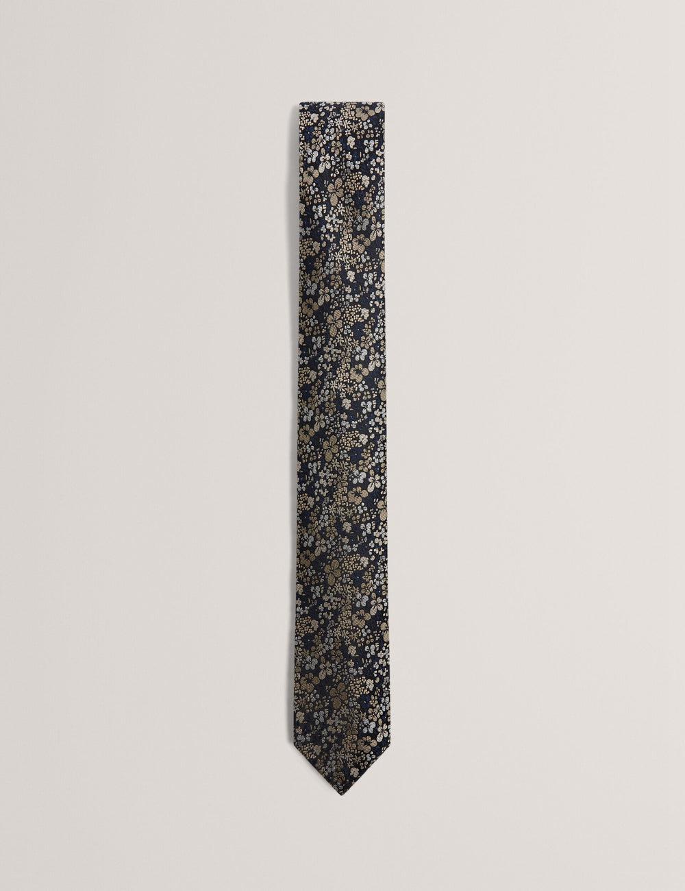 Navy Ted Baker PEATYS - Scattered Floral Print Silk Men Ties | SG  5127-GXRKA