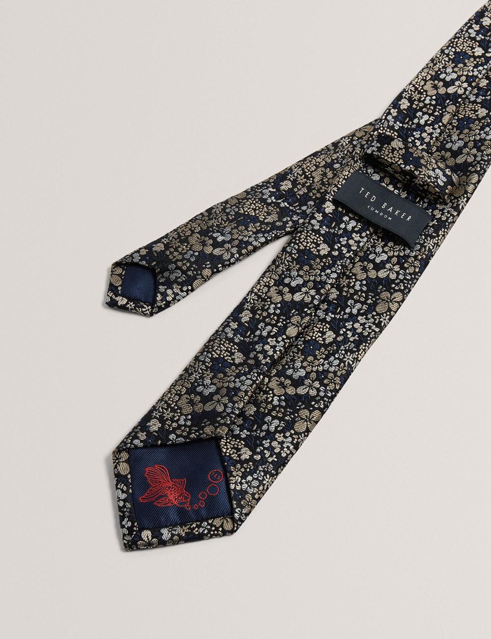 Navy Ted Baker PEATYS - Scattered Floral Print Silk Men Ties | SG  5127-GXRKA