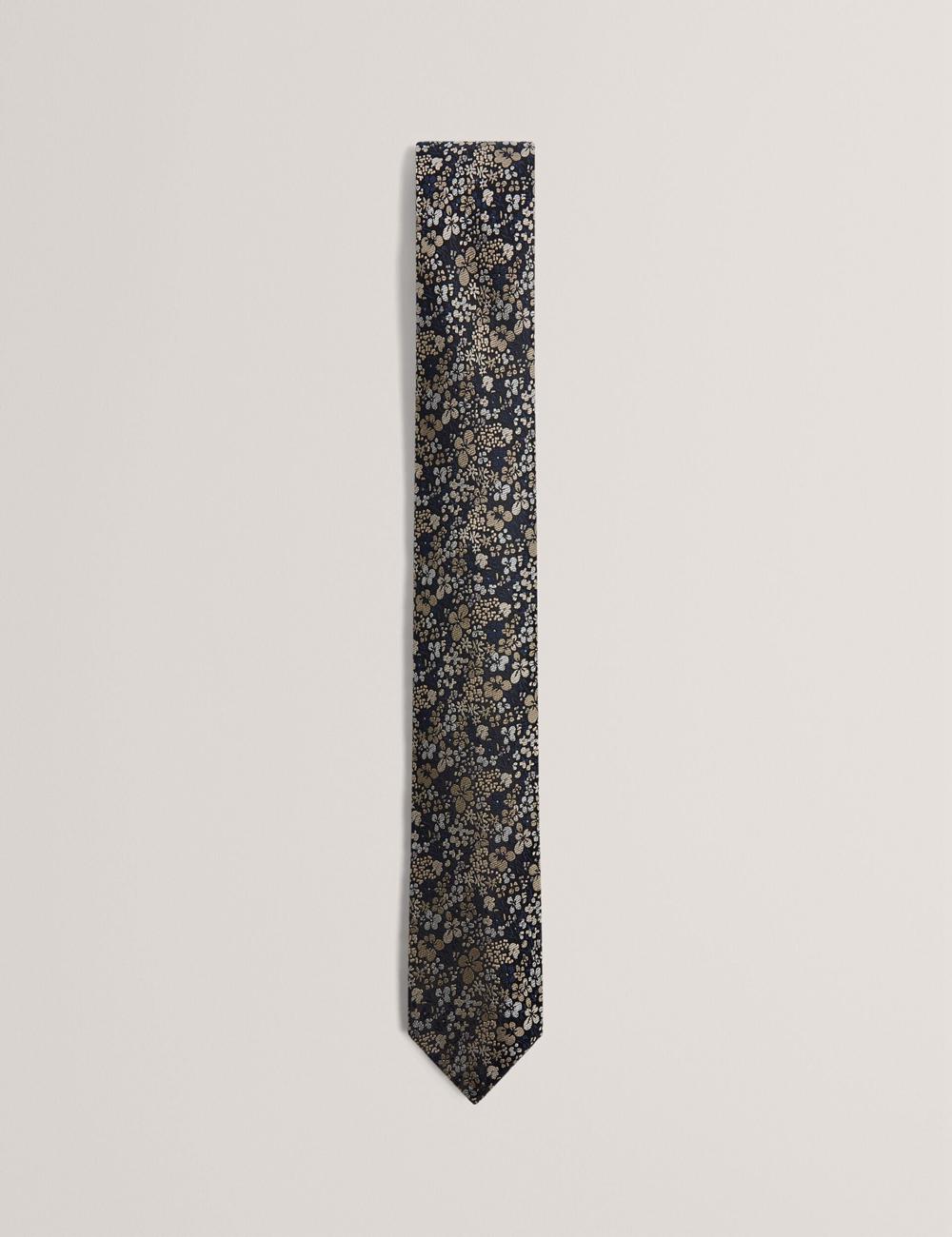 Navy Ted Baker PEATYS - Scattered Floral Print Silk Men Ties | SG  5127-GXRKA
