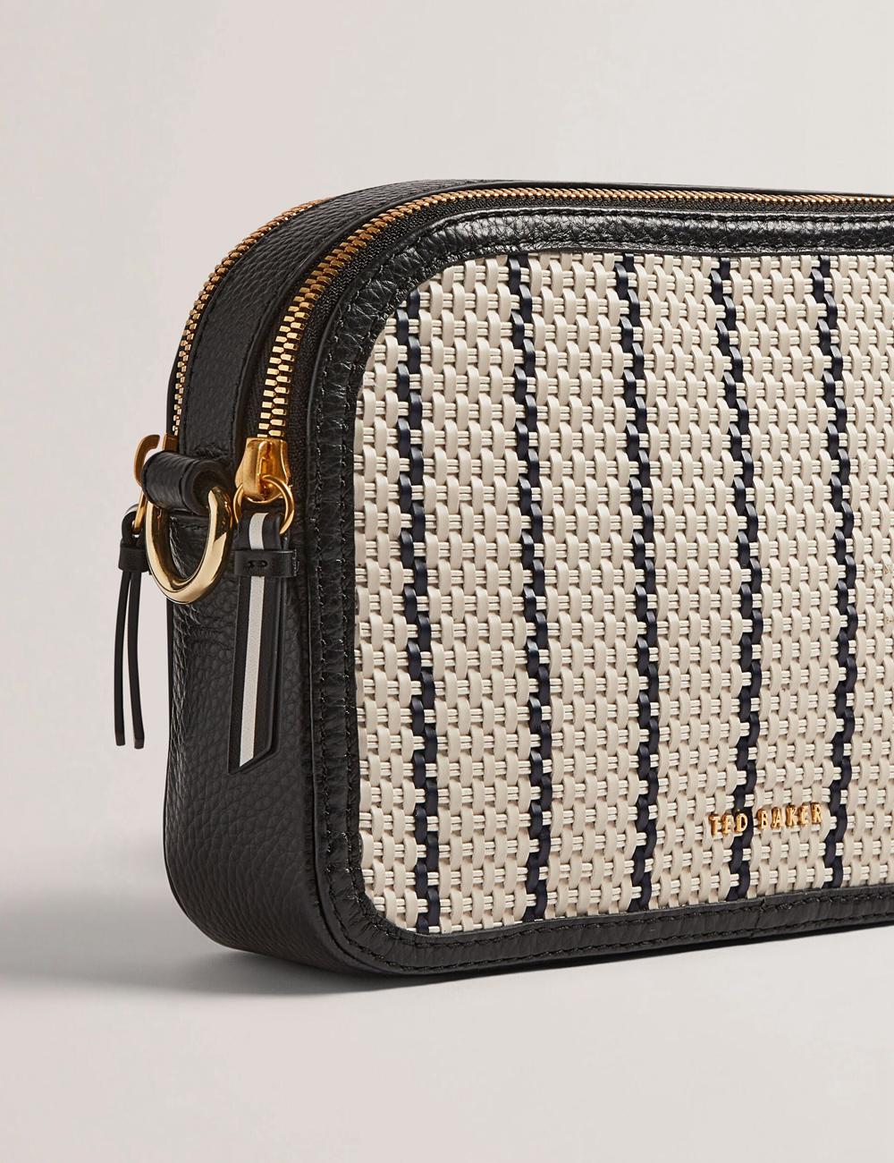 Navy Ted Baker RIVEA - Woven Panel Faux Leather Camera Women Camera Bag | SG  6924-ISCEZ