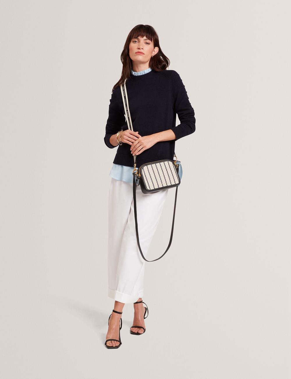 Navy Ted Baker RIVEA - Woven Panel Faux Leather Camera Women Camera Bag | SG  6924-ISCEZ
