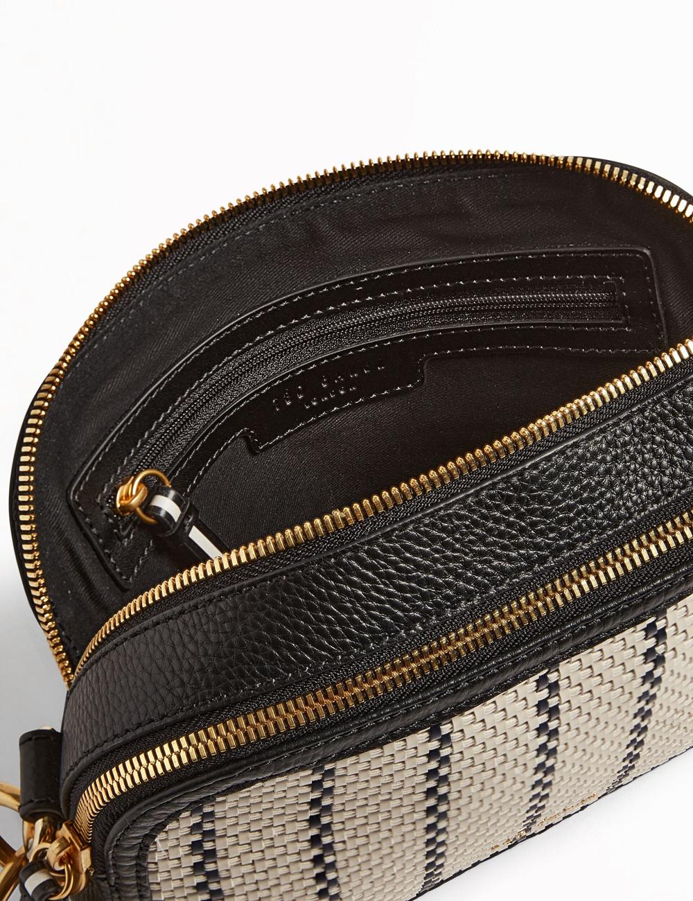 Navy Ted Baker RIVEA - Woven Panel Faux Leather Camera Women Camera Bag | SG  6924-ISCEZ