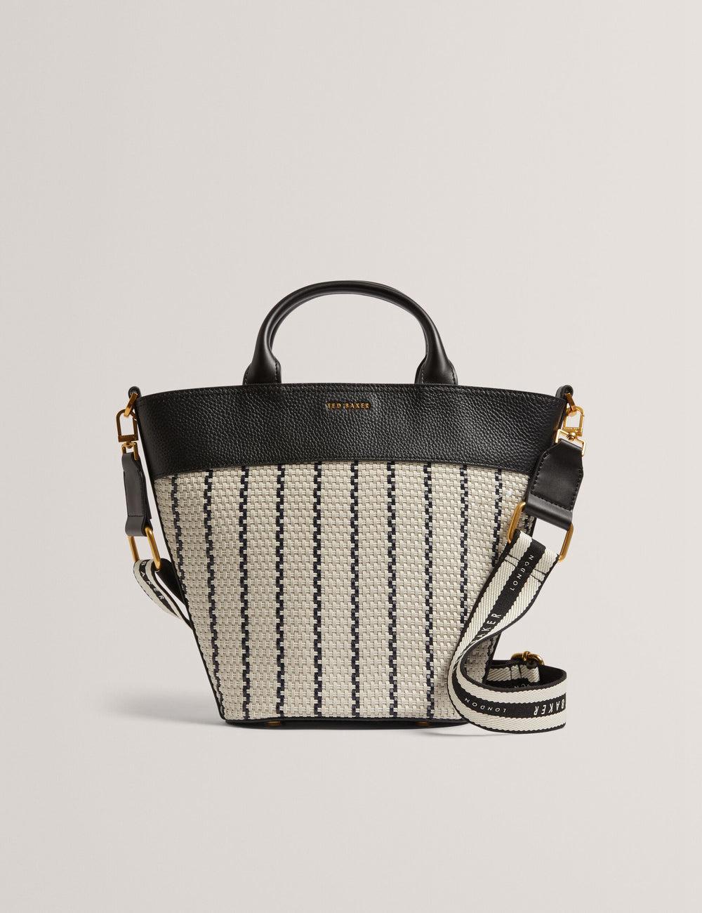 Navy Ted Baker RIVERI - Woven Leather Trim Bucket With Webbing Strap Women Tote Bags | SG  7940-XESTW