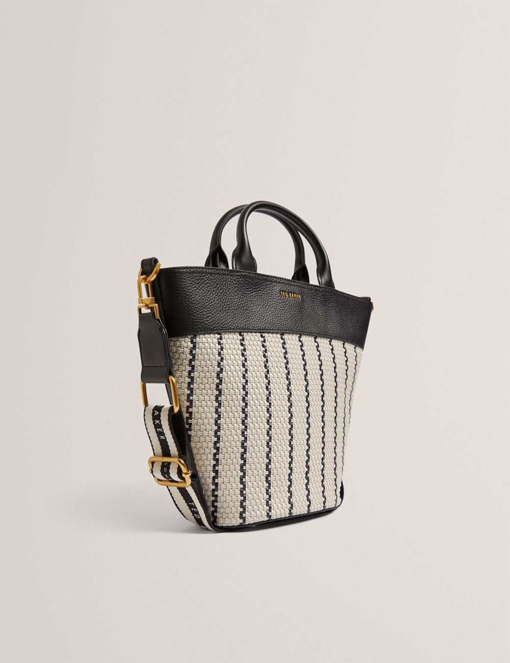 Navy Ted Baker RIVERI - Woven Leather Trim Bucket With Webbing Strap Women Tote Bags | SG  7940-XESTW