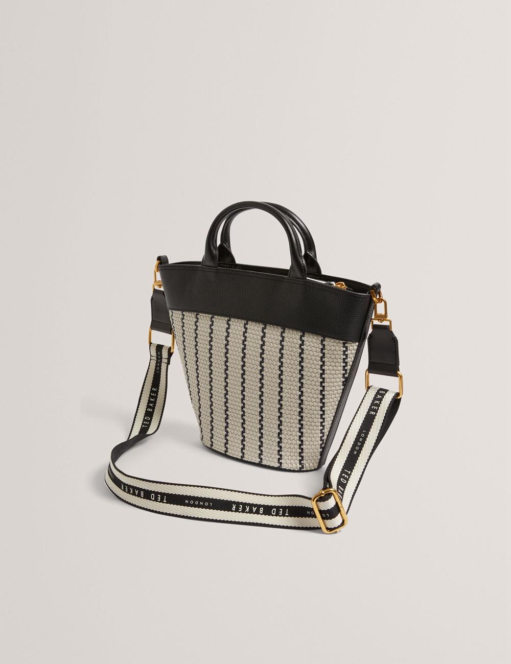 Navy Ted Baker RIVERI - Woven Leather Trim Bucket With Webbing Strap Women Tote Bags | SG  7940-XESTW