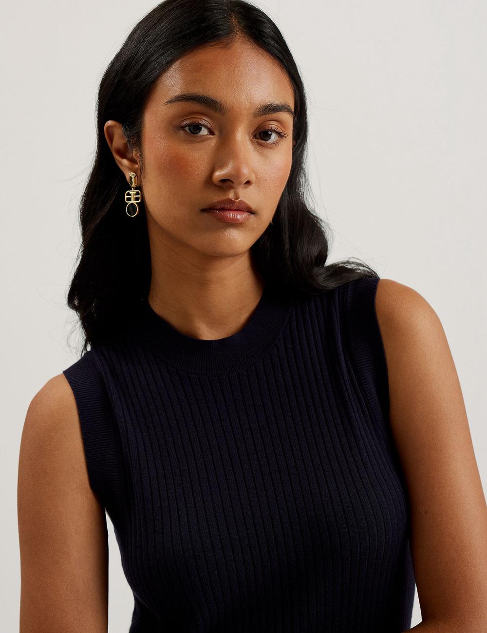 Navy Ted Baker SANDIII - Sleeveless Ribbed Knit Column Women Maxi Dresses | SG  5804-LRJWB