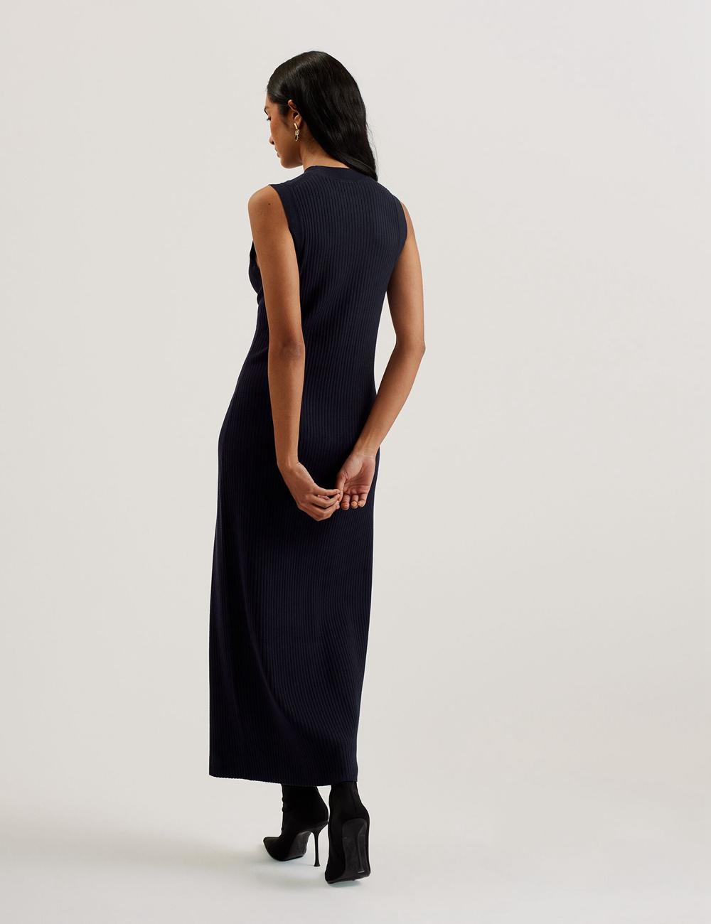 Navy Ted Baker SANDIII - Sleeveless Ribbed Knit Column Women Maxi Dresses | SG  5804-LRJWB