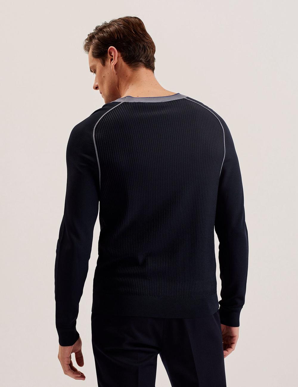 Navy Ted Baker TOREZ - Long Sleeve Textured Knit Top Men Jumpers | SG  3084-DUOFN