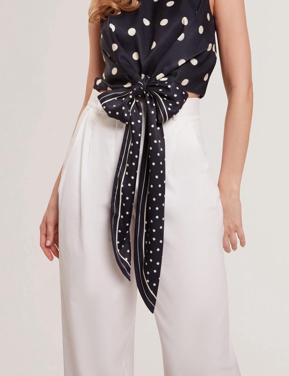 Navy Ted Baker VEIRAA - Polka Dot Front Sleeveless Crop Women Tops | SG  1523-JAOPM