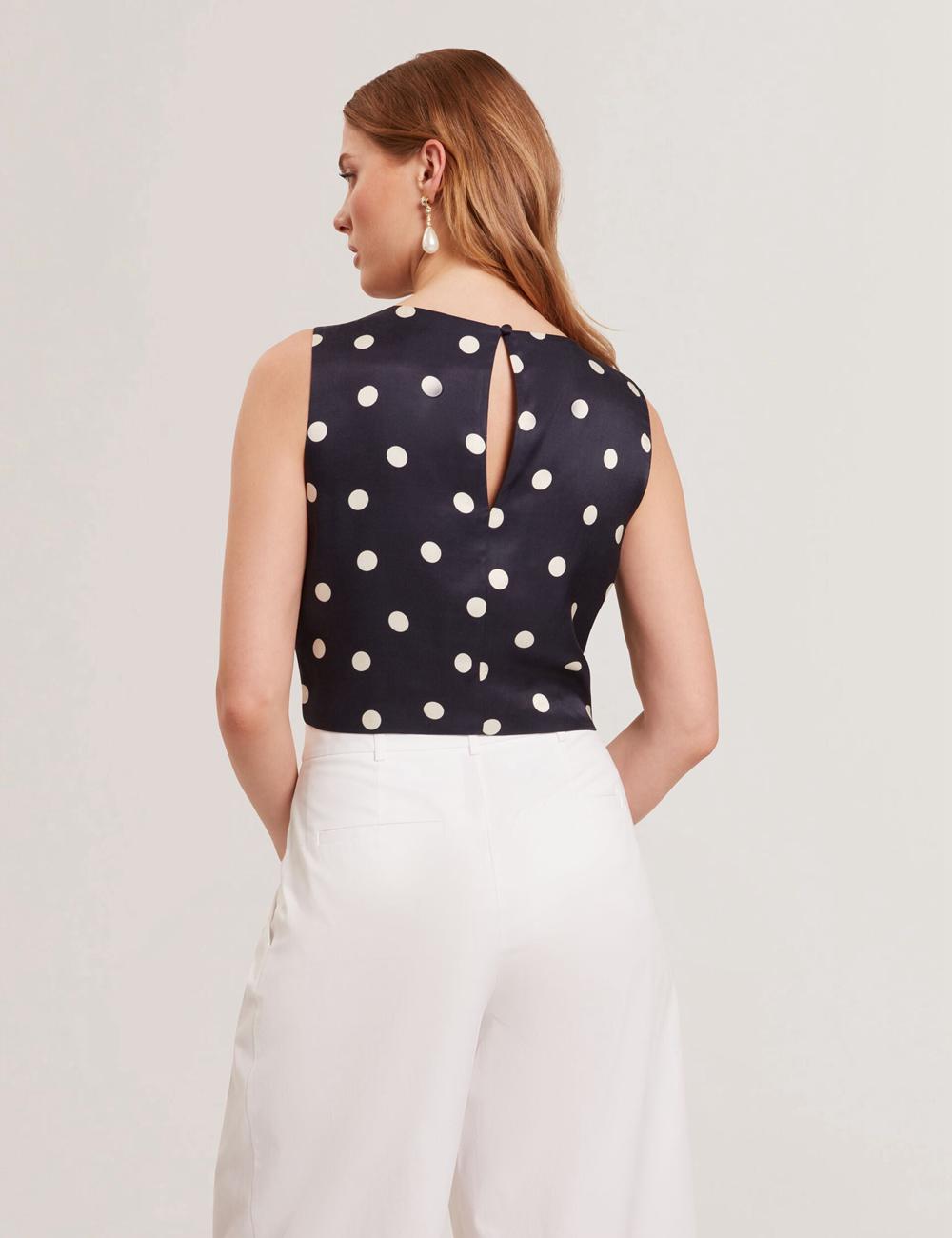 Navy Ted Baker VEIRAA - Polka Dot Front Sleeveless Crop Women Tops | SG  1523-JAOPM