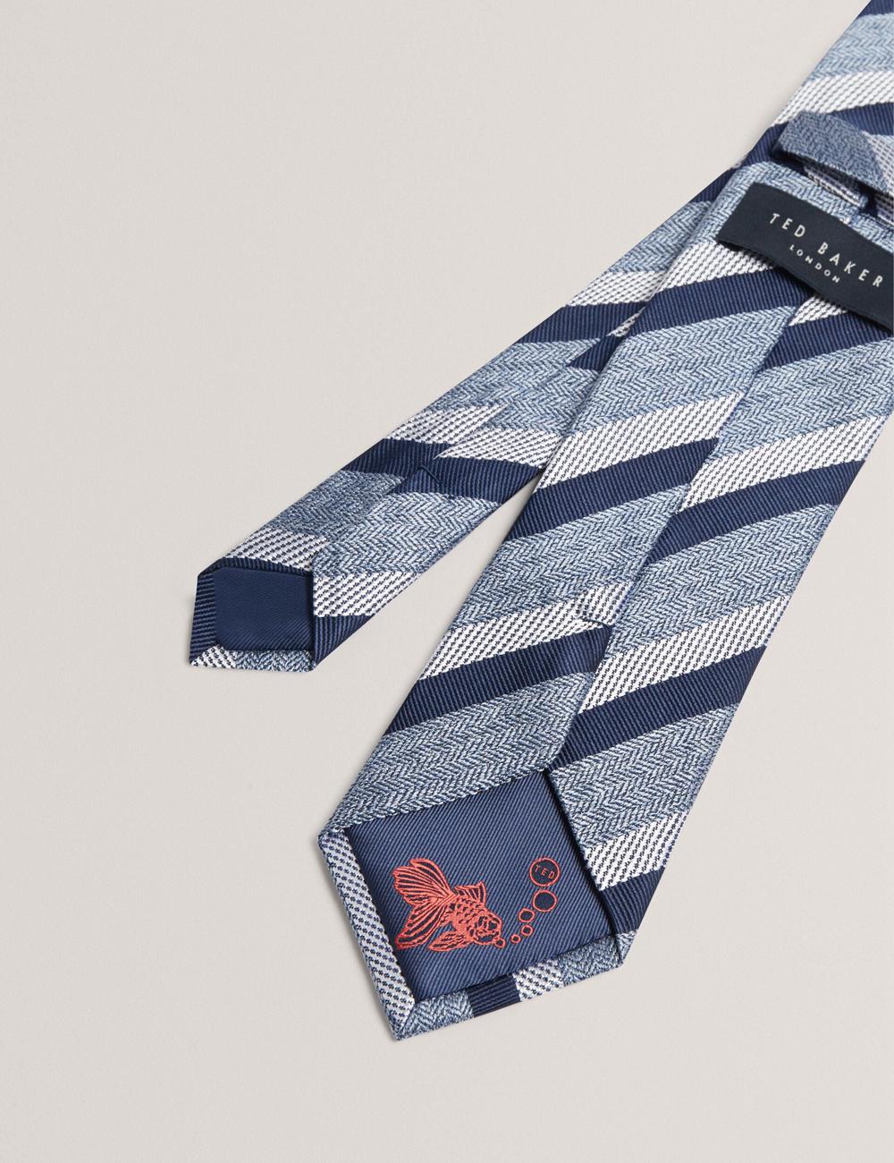 Navy Ted Baker WEISMUL - Textured Mixed Stripe Silk Men Ties | SG  3025-GXMFZ