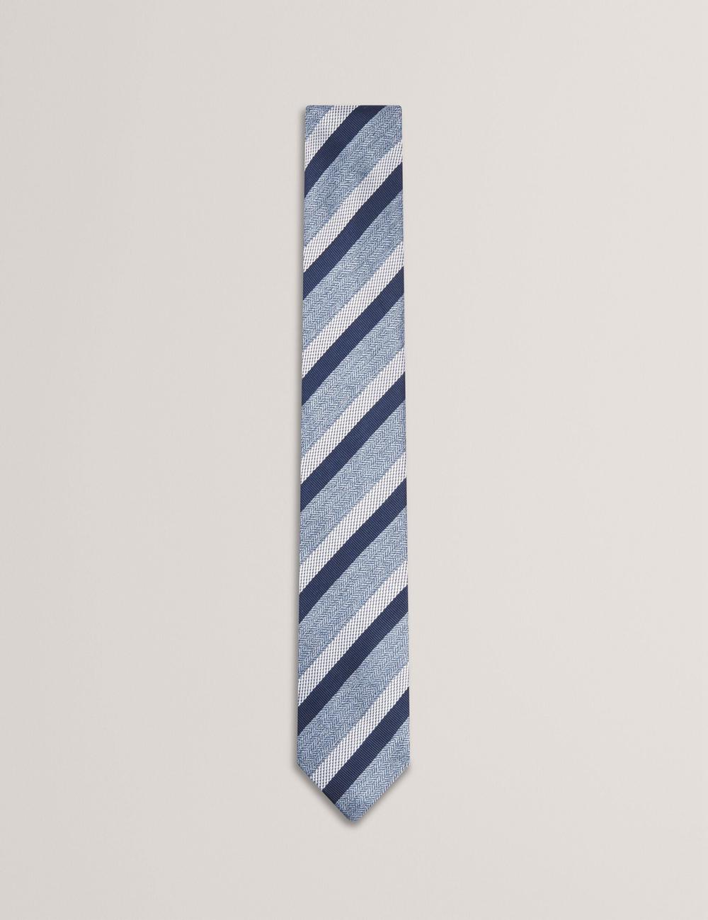 Navy Ted Baker WEISMUL - Textured Mixed Stripe Silk Men Ties | SG  3025-GXMFZ